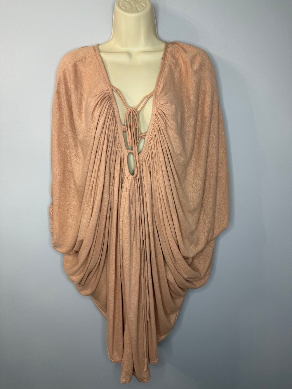 Free People FP Beach Linen Blend Lace Up Top/Cover Up Oversized Sz M